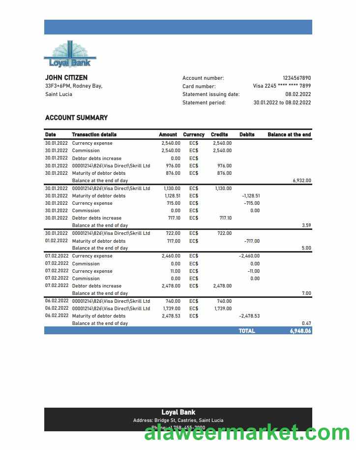 Saint Lucia Loyal Bank statement xls